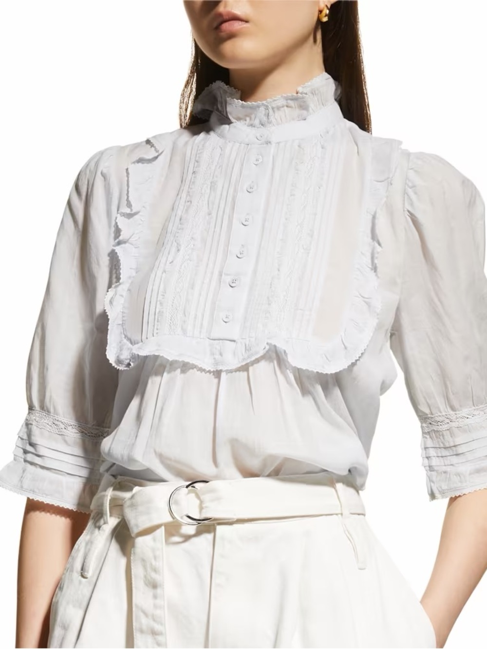 Zadig & Voltaire Tix Pleated Ruffled Half Button-Front Top